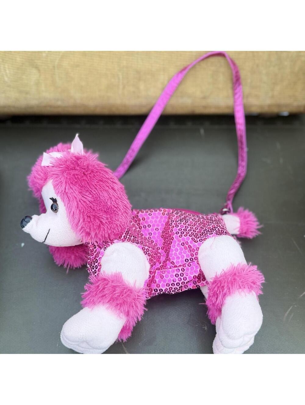 Poodle & Co Pink Sequin Poodle Shoulder Bag Girls Medium Animal Print Plush